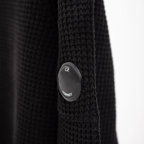 C.P. Company Knitwear Crewneck in Chenille Cotton Black 999 17CMKN040A Degli Uberti